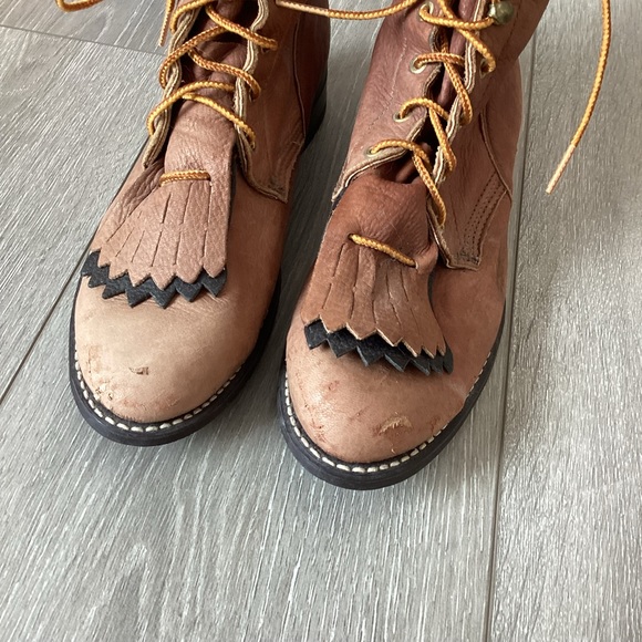 Vintage Laredo Leather Lace Up Riding Boots W/ Fringe Detail at Toe Size 7.5 - Picture 2 of 6